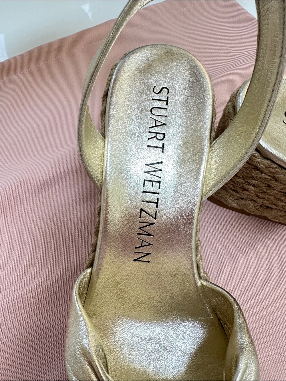 Stuart Weitzman Playa Knot Metallic Gold  Espadrille Wedges - Picture 4 of 7